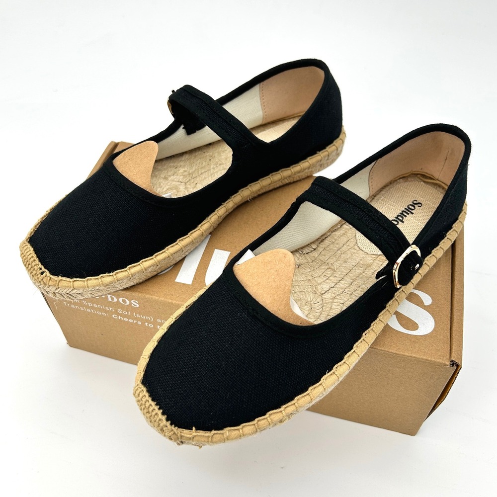 Soludos Mary Jane Espadrilles Womens Size 7-7.5‎ Black Organic Cotton Flats NEW - Picture 5 of 8